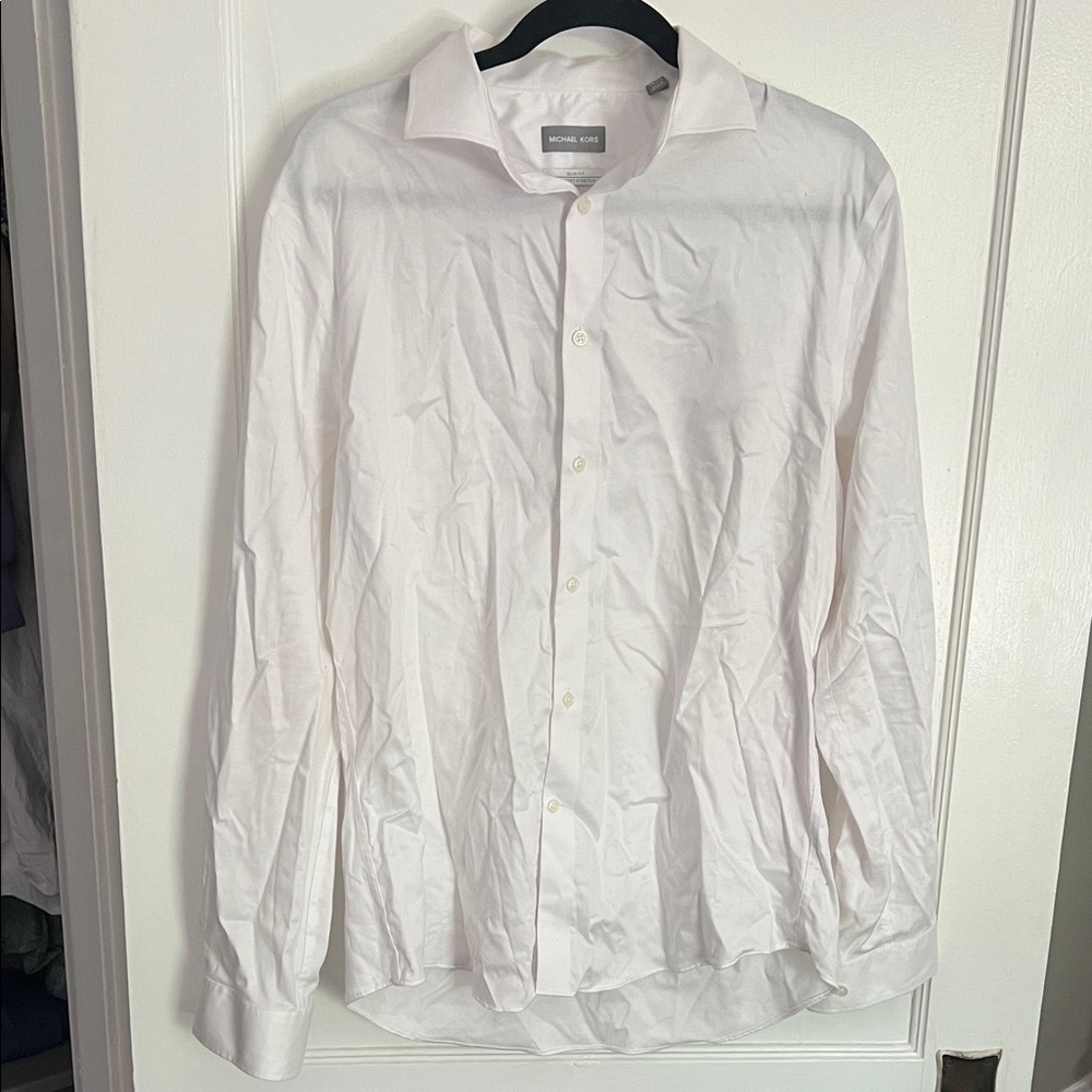 Michael Kors Men's White Long-Sleeve Dress Shirt
